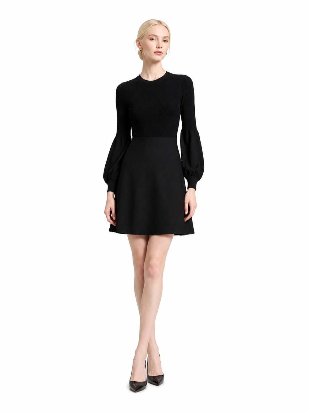 Theory Black Long-Sleeve A-Line Dress